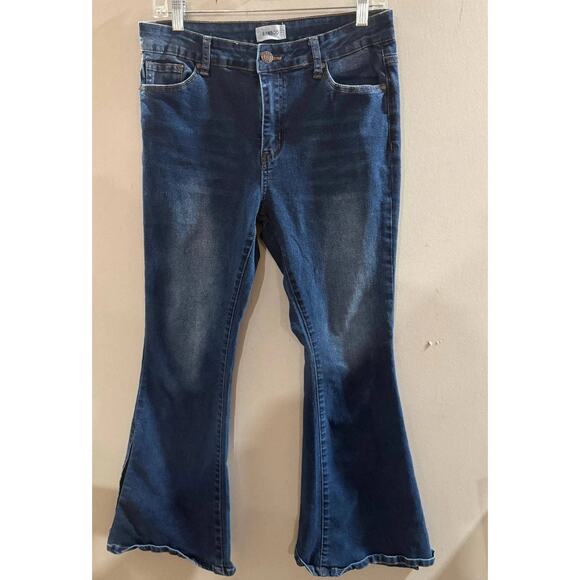 BAMBOO Denim - Bamboo Flare Jeans Womens Size 15 Blue Denim Faded Single Stitch High Waisted